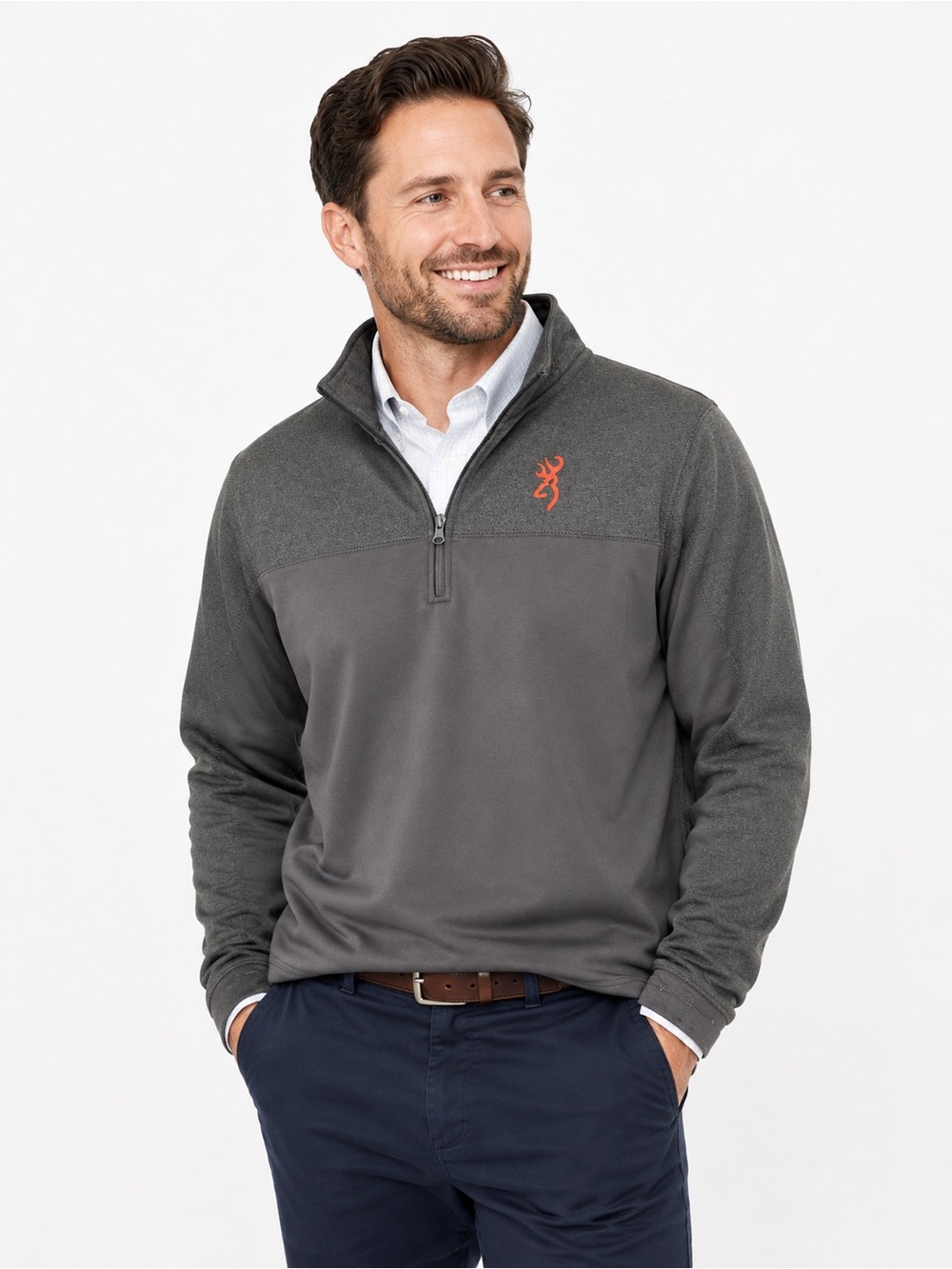 Browning Charcoal Quarter-Zip Pullover with Orange Logo